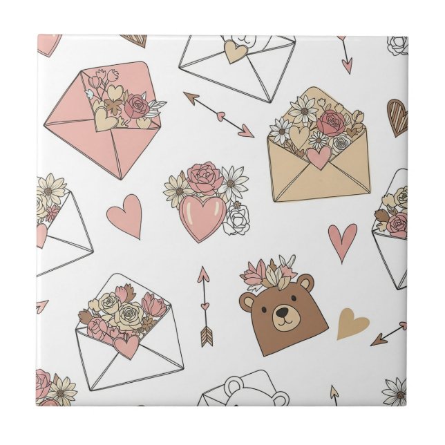 Cute Bear and Hearts -- Pastel Nursery (5) Ceramic Tile (Front)