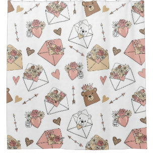 Cute Bear and Hearts -- Pastel Nursery (5) Shower Curtain