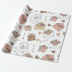 Cute Bear and Hearts -- Pastel Nursery (5) Wrapping Paper