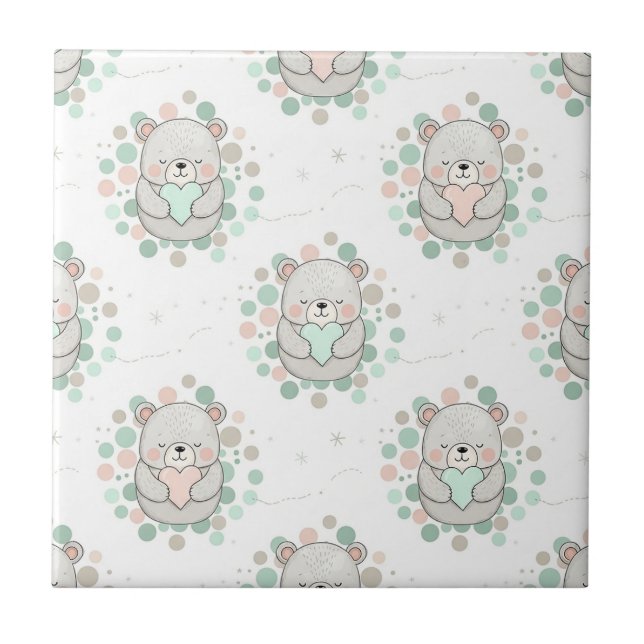 Cute Bear and Hearts -- Pastel Nursery (6) Ceramic Tile (Front)