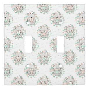 Cute Bear and Hearts -- Pastel Nursery (6) Light Switch Cover