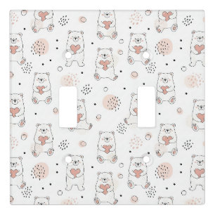 Cute Bear and Hearts -- Pastel Nursery (7) Light Switch Cover
