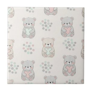 Cute Bear and Hearts -- Pastel Nursery (8) Ceramic Tile