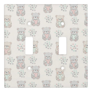 Cute Bear and Hearts -- Pastel Nursery (8) Light Switch Cover