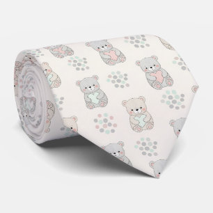 Cute Bear and Hearts -- Pastel Nursery (8) Neck Tie