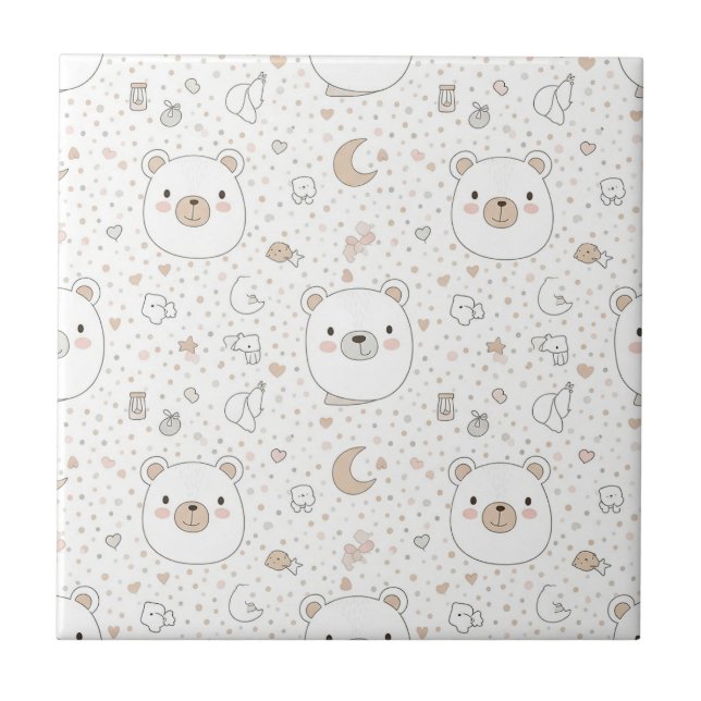 Cute Bear and Hearts -- Pastel Nursery (9) Ceramic Tile (Front)