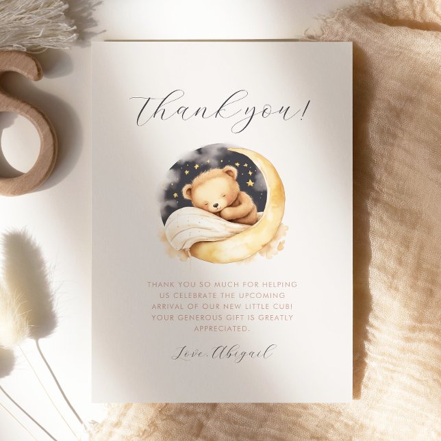 Cute Bear and Moon Baby Shower Thank You Card (Creator Uploaded)