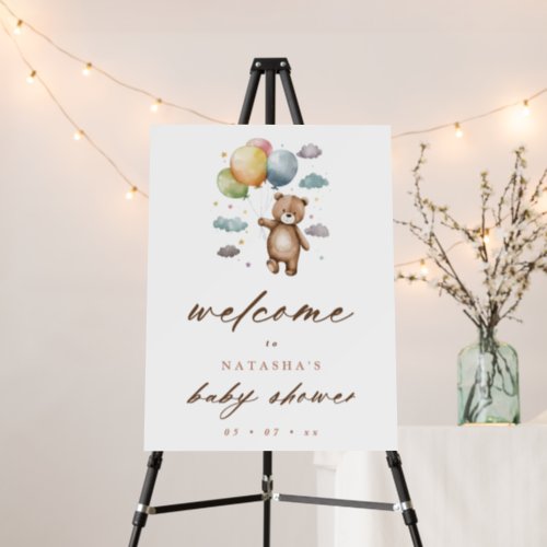 Cute Bear and Pastel Balloons Baby Shower Welcome Foam Board