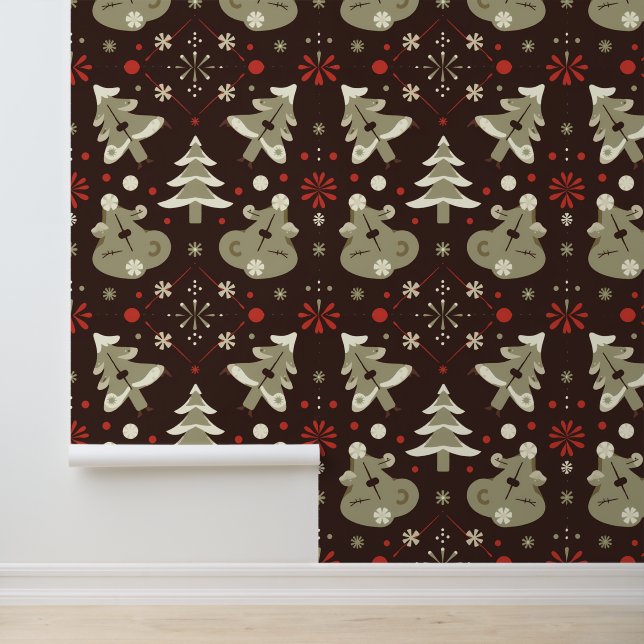 Cute Bear and Tree Christmas Pattern Wallpaper (Application)