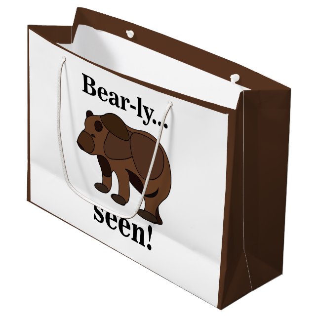 Cute Bear Animal Funny Humor Quote Large Gift Bag (Front Angled)