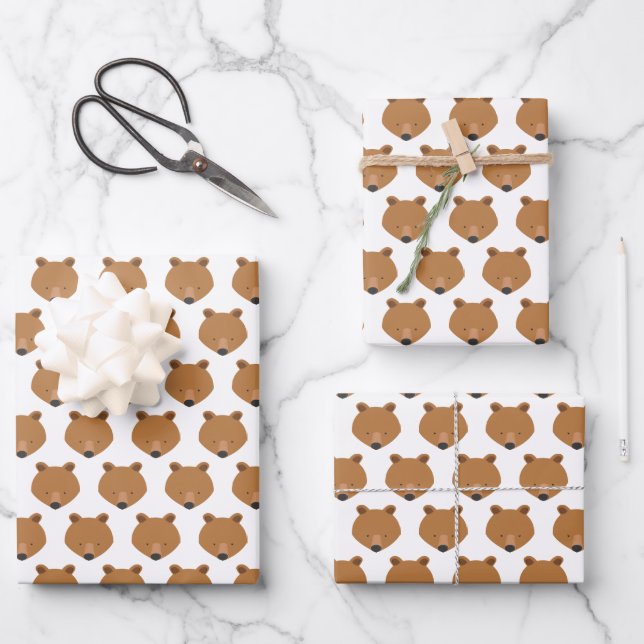 Cute Bear Animal Wrapping Paper Sheets (Front)