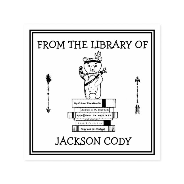 Cute Bear & Arrows Books From The Library Of Child Self-inking Stamp (Design)