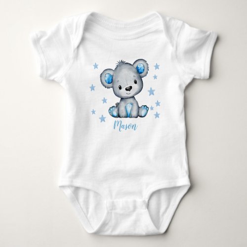Cute bear baby boy bodysuit with custom name