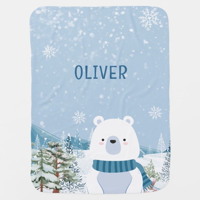 Cute Bear Baby Boy Winter  Blanket (Front)