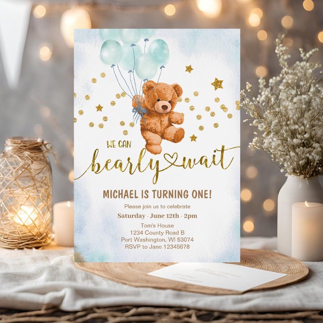 Cute Bear Baby Boy's Birthday Party Invitation (Creator Uploaded)