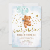 Cute Bear Baby Boy's Birthday Party Invitation (Front)