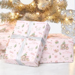 Cute Bear Baby Girl Pink Name Text Christmas Wrapping Paper<br><div class="desc">Cute Christmas paper with teddy bear and Christmas tree with pink background for babies and little girls with the name and two other different texts,  easily personalize them. Please visit the store for the full line of products that are available - Kate Eden Art</div>