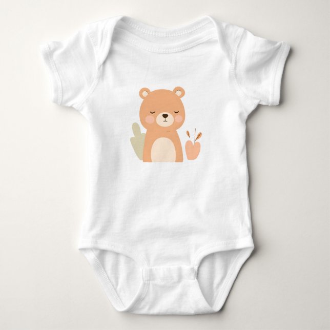 Cute Bear Baby Jersey Bodysuit Animal Design  (Front)