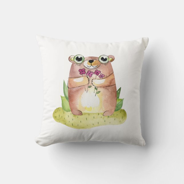 Cute bear baby. Kids animal watercolor. Nursery Throw Pillow (Front)