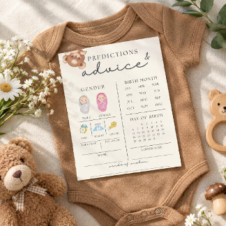 Cute Bear Baby Shower Advice And Predictions Card