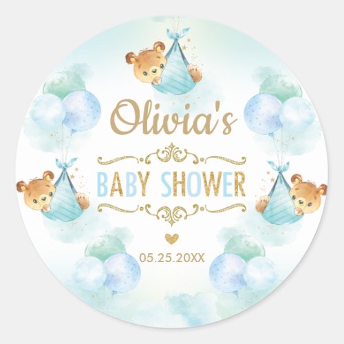 Cute Bear Baby Shower Boy Thank You Favor Classic Round Sticker