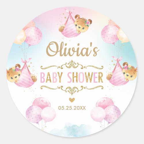 Cute Bear Baby Shower Girl Thank You Favor Classic Round Sticker