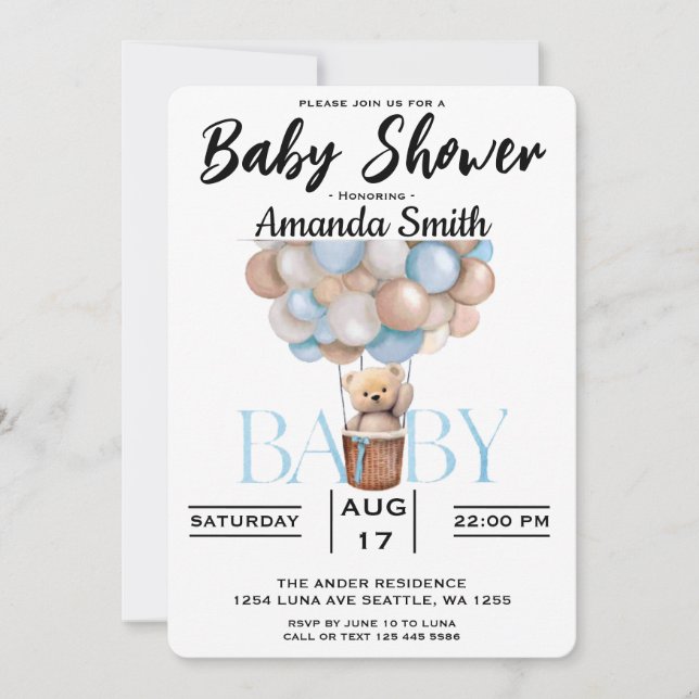 Cute Bear Baby Shower Invitation (Front)