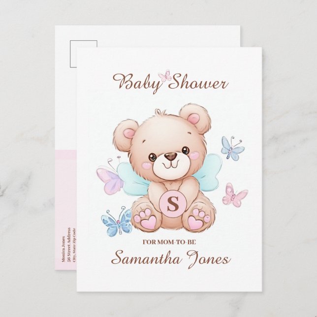 Cute Bear Baby Shower Invitation Postcard (Front/Back)