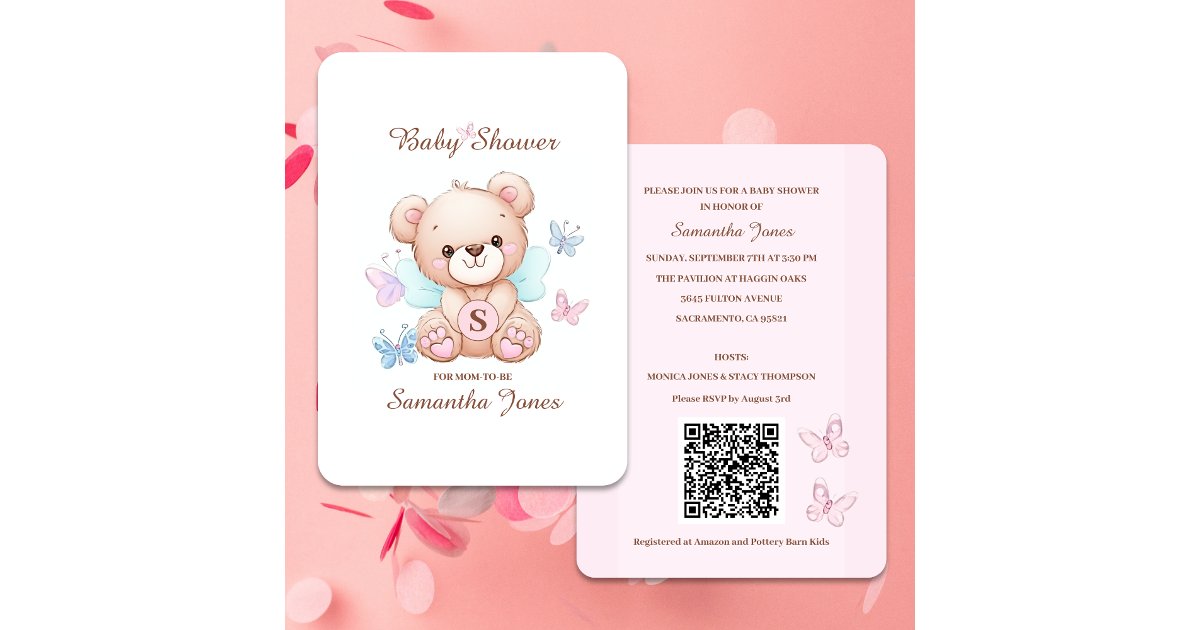 Qr Code Bear Cute Bear Baby Shower Invitation with QR Code | Zazzle