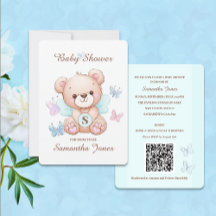 Cute Bear Baby Shower Invitation with QR Code