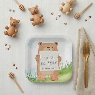 Cute Bear Baby Shower rustic woodland Paper Plates