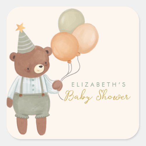 Cute Bear Baby Shower  Square Sticker