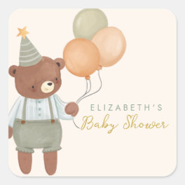 Cute Bear Baby Shower Square Sticker