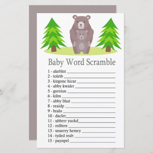 Cute Bear Baby word scramble game