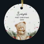 Cute Bear Baby's First Christmas Ceramic Ornament<br><div class="desc">Celebrate baby's first Christmas with this photo ornament. Picture and text are easy to personalize and design features a holly wreath and beautiful fonts. This unique keepsake is sure to add a meaningful touch to your friends and family's Christmas tree  🤍</div>