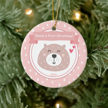 Cute Bear Baby's First Christmas Ceramic Ornament