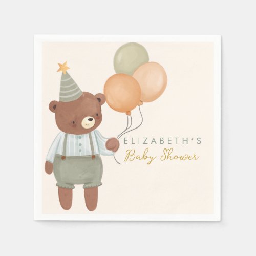 Cute Bear Balloon Baby Shower  Napkins