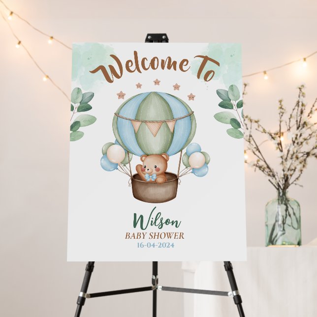 cute bear balloon baby shower welcome party sign (In Situ (Stand))