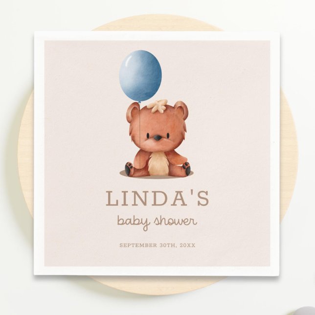 Cute Bear Balloon Gender Neutral Baby Shower Napkins (Creator Uploaded)
