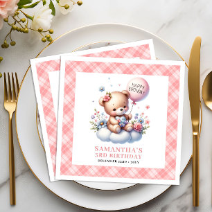 Cute Bear Balloon Happy Birthday Set girl birthday Paper Dinner Napkins