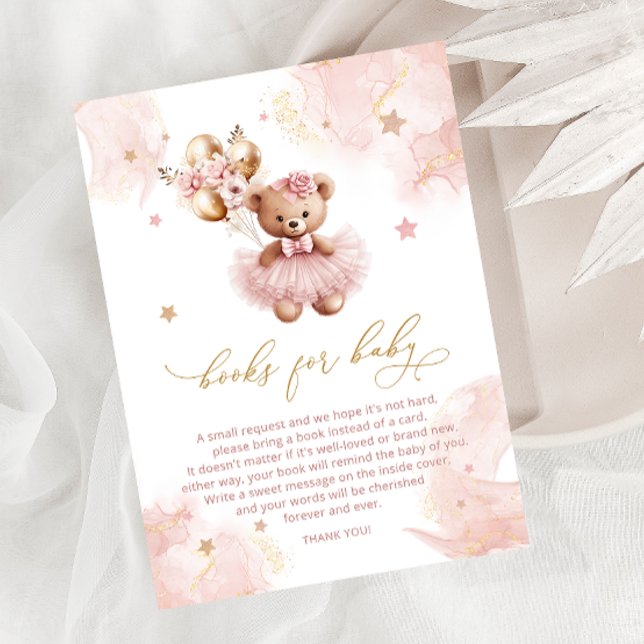 Cute Bear Balloons Baby Shower Books for Baby Enclosure Card (Creator Uploaded)