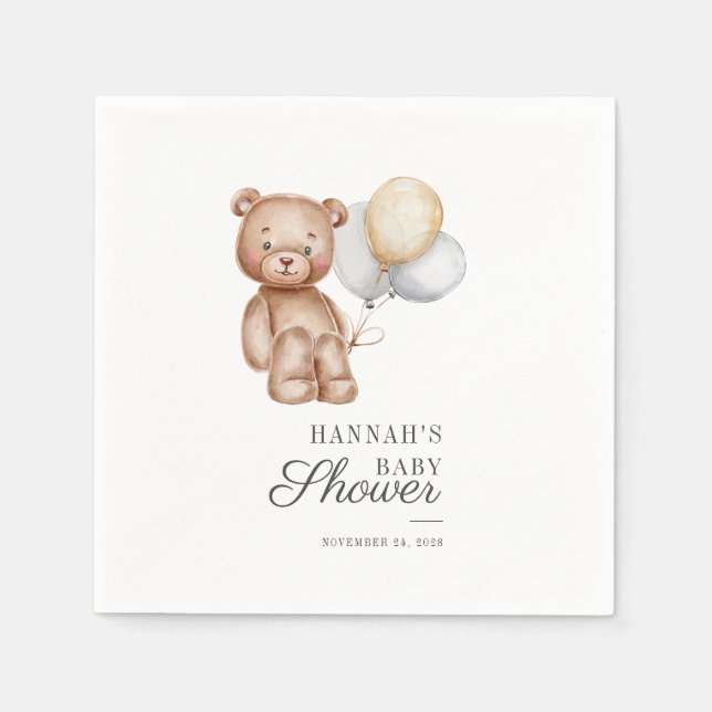 Cute Bear Balloons Baby Shower Script Paper Napkins (Front)