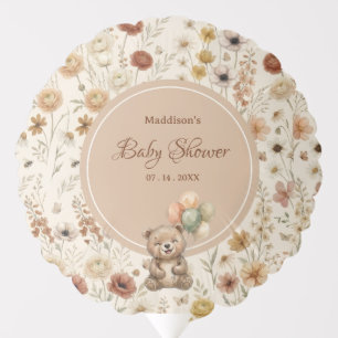 Cute Bear Balloons Boho Floral Baby Shower