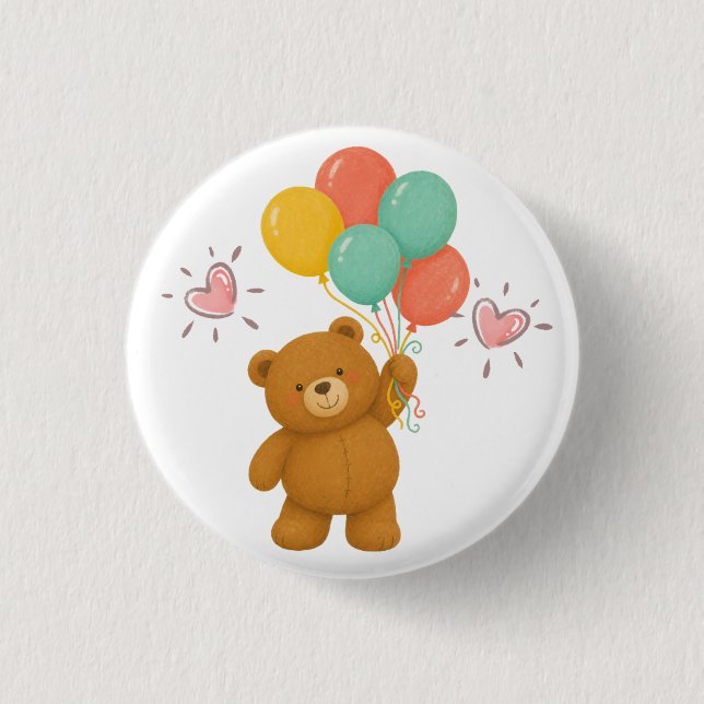 Cute Bear Balloons Button (Front)