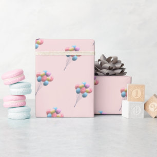 Cute Bear & Balloons Girl  Wrapping Paper