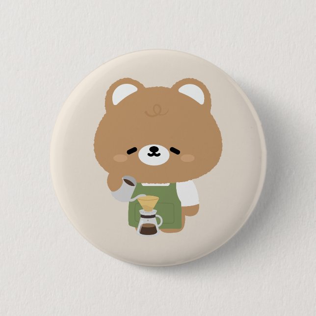 Cute Bear Barista Button (Front)
