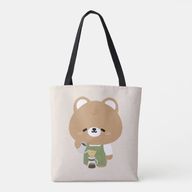Cute Bear Barista Tote Bag (Back)