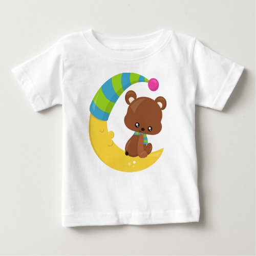 Cute Bear Bear On The Moon Bear With Scarf Baby T_Shirt