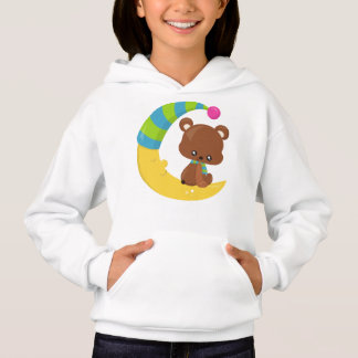 Cute Bear, Bear On The Moon, Bear With Scarf Hoodie