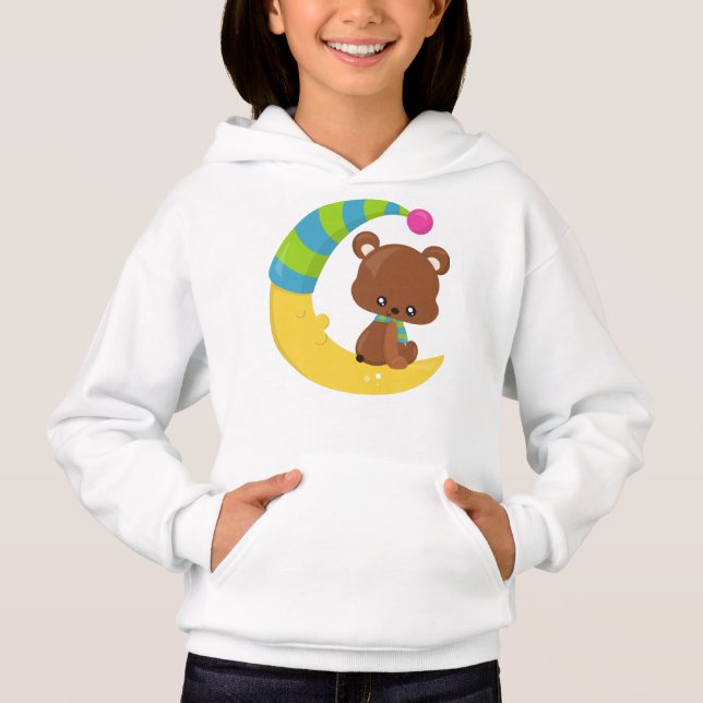 Cute Bear, Bear On The Moon, Bear With Scarf Hoodie (Front)